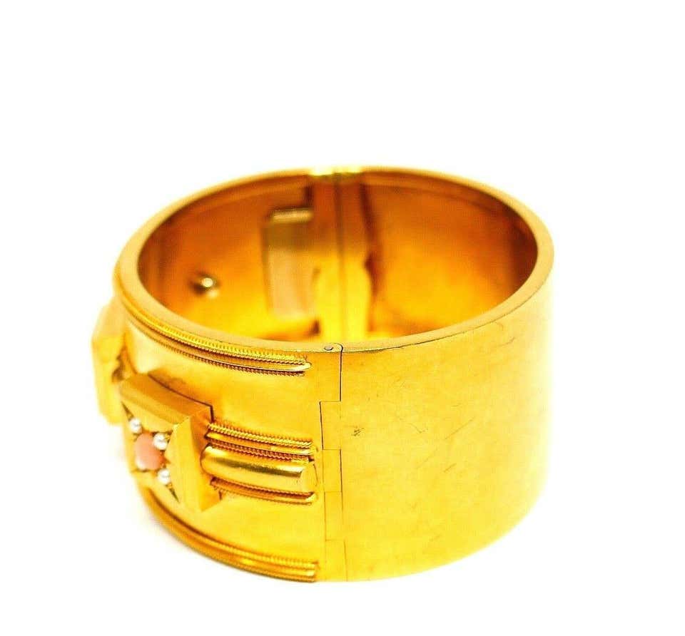 Victorian Coral Yellow Gold Bangle Bracelet