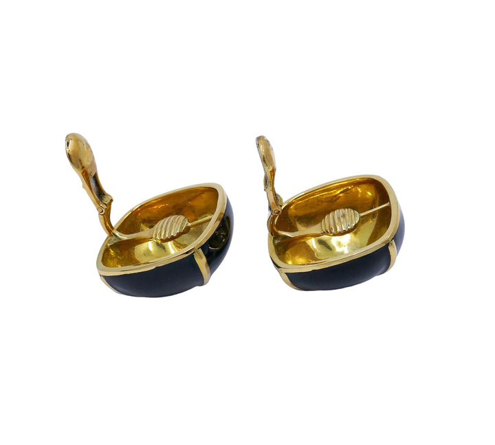 David Webb Clip-on Earrings 18k Gold Enamel