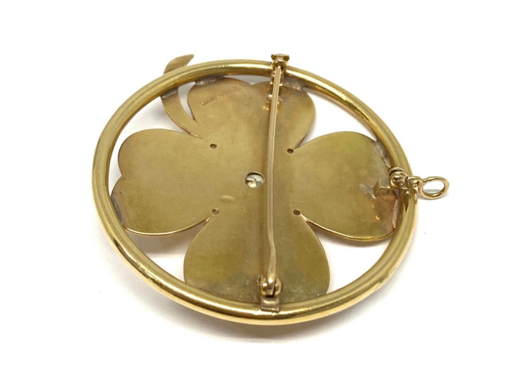 Seaman Schepps Yellow Gold and Mobe Pearl Clover Pendant and Brooch