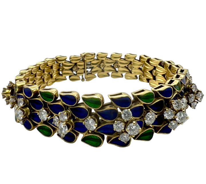 Vintage Gold Diamond Enamel Bracelet