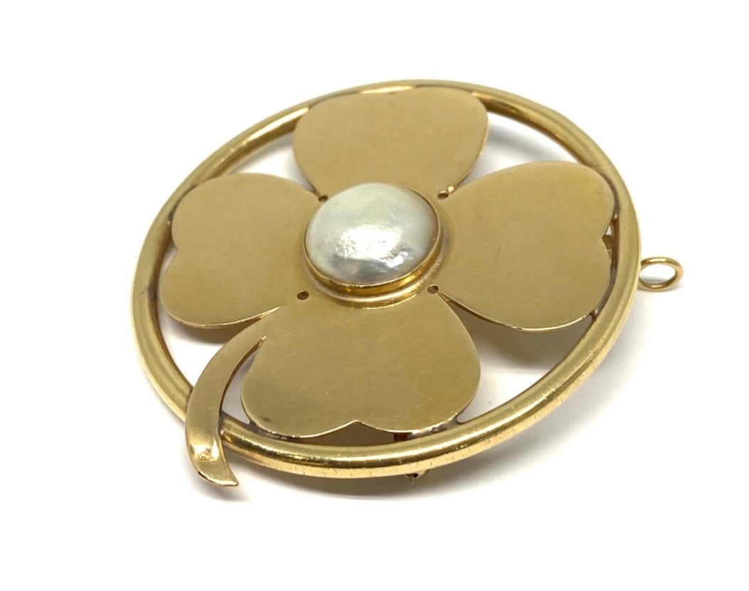 Seaman Schepps Yellow Gold and Mobe Pearl Clover Pendant and Brooch