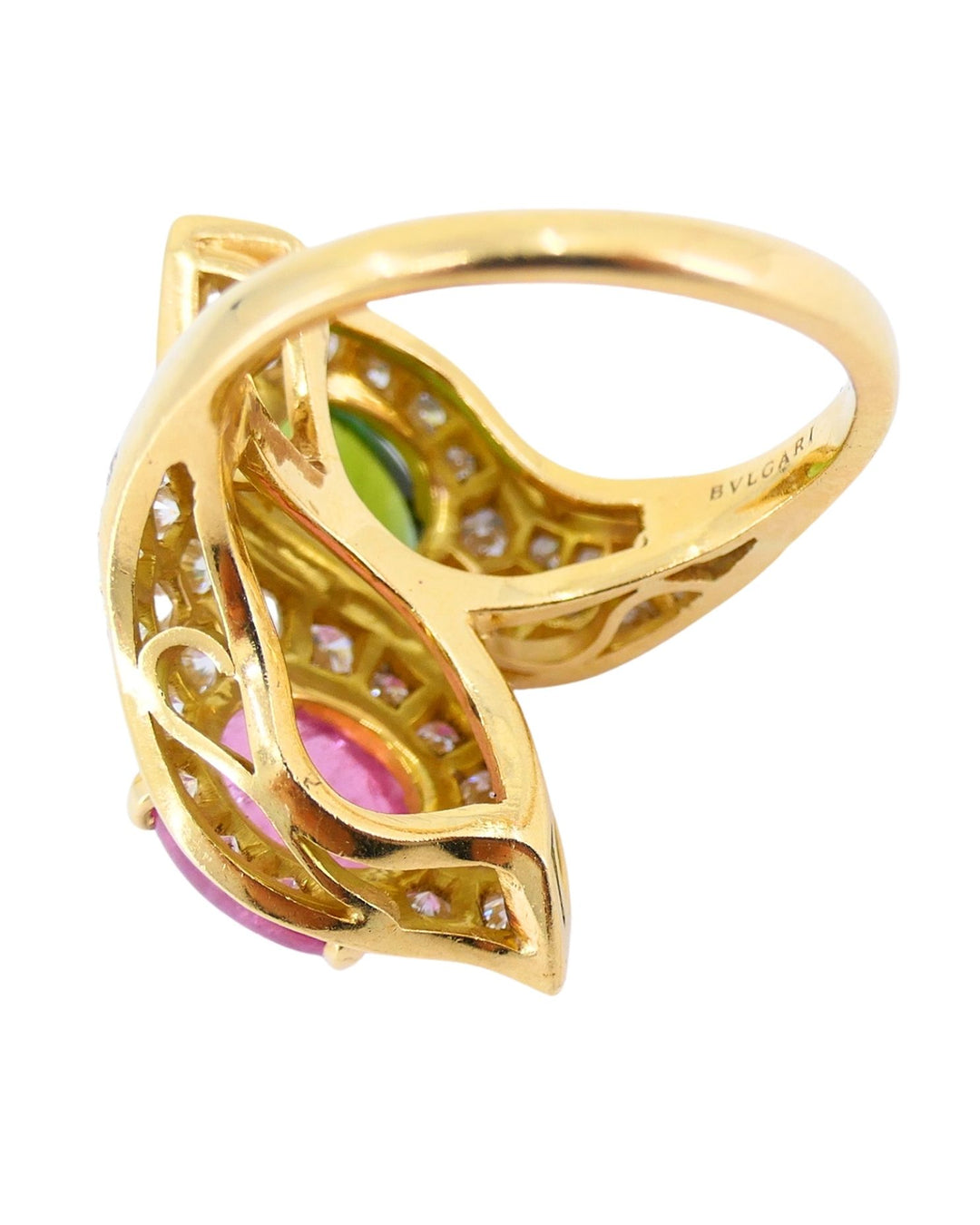 Bvlgari Vintage Bulgari Bypass Ring 18k Gold Diamond Cabochon Gemstones