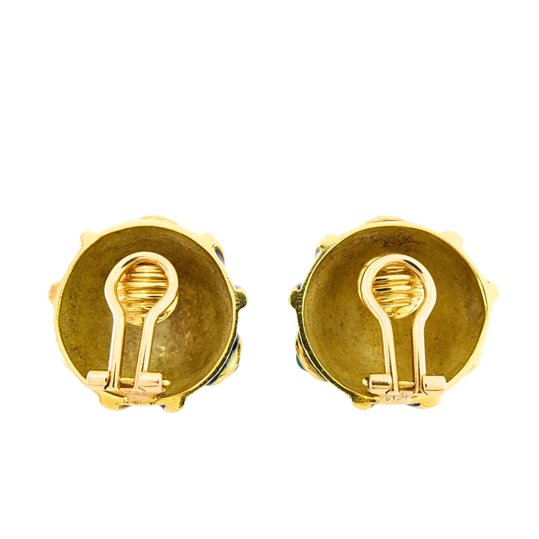 Vintage Tiffany & Co. 18k Gold Blue Enamel Turquoise Clip-On Earrings