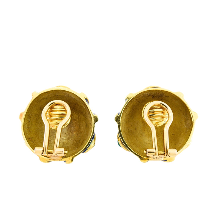 Vintage Tiffany & Co. 18k Gold Blue Enamel Turquoise Clip-On Earrings