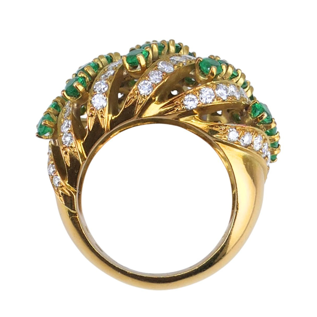 Vintage Asprey & Co. 18k Gold Emerald Diamond Cluster Cocktail Ring