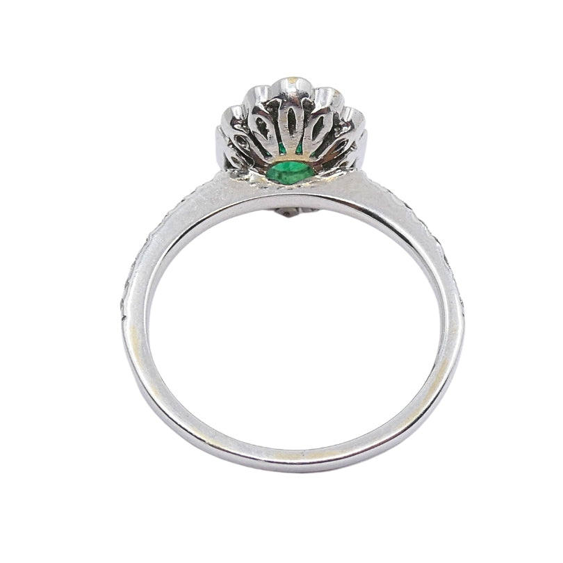 Emerald Ring 14k Gold Diamond Cluster Ring