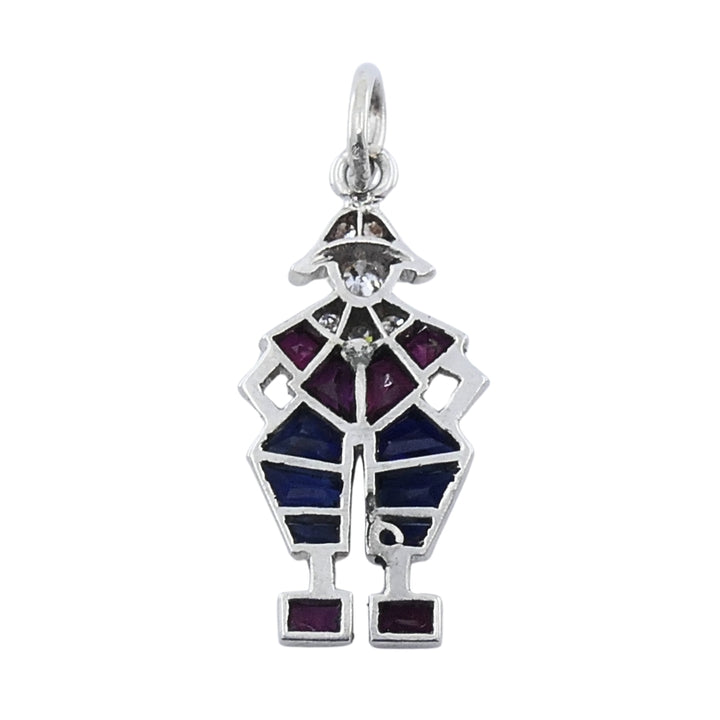 Antique Platinum Pierrot Charm Diamond & Calibré-Cut Gemstones