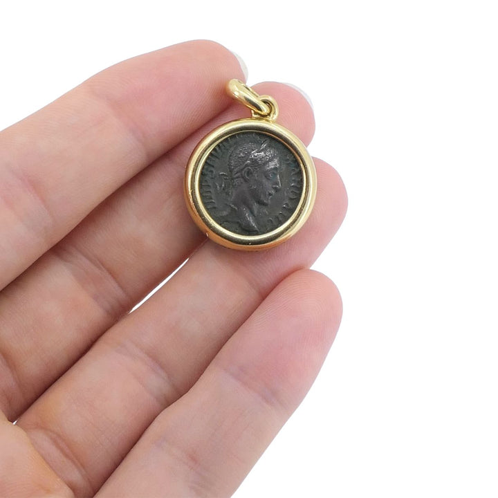 Vintage Bvlgari 18k Gold Ancient Coin Monete Bulgari Pendant
