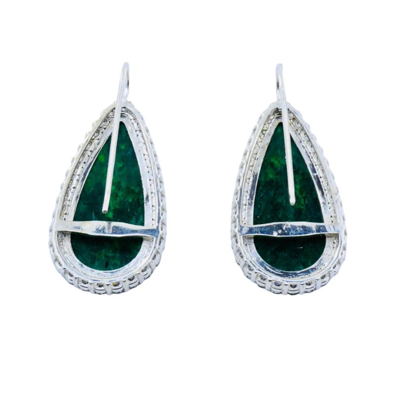 Carved Jadeite Diamond Earrings 18k White Gold