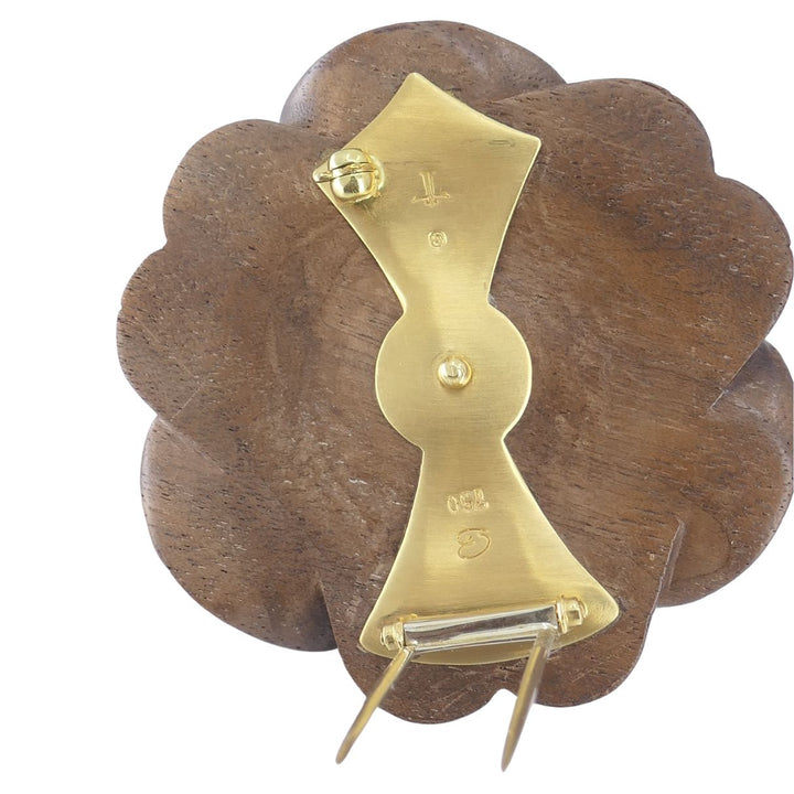 Bettina Gabetti for Trianon Flower Brooch 18k Gold Carved Wood Carnelian Citrine