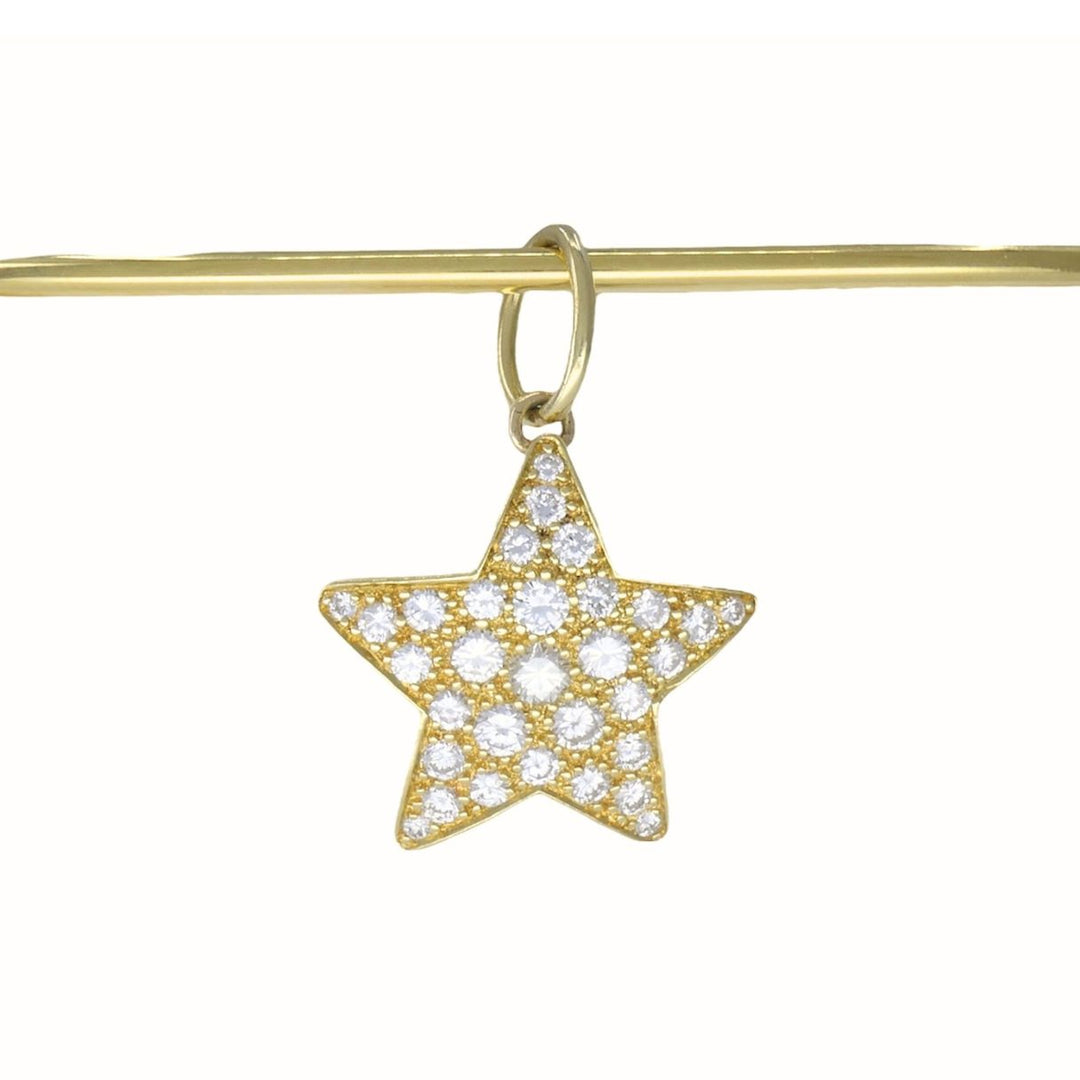 18k Yellow Gold Diamond Star Pendant Wire Choker Necklace