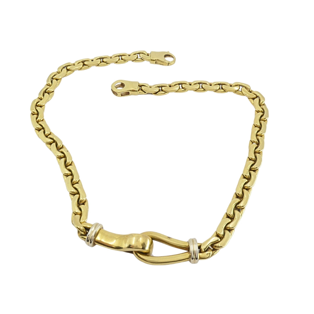 Vintage Italian 18k Gold Link Necklace Sculpted Front Element