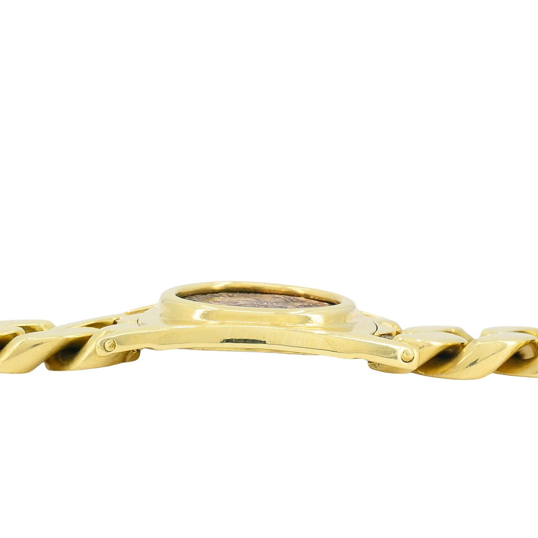 Vintage Bvlgari 18k Gold Monete Bronze Ancient Coin Curblink Bulgari Bracelet