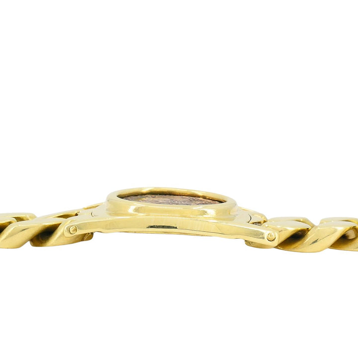 Vintage Bvlgari 18k Gold Monete Bronze Ancient Coin Curblink Bulgari Bracelet