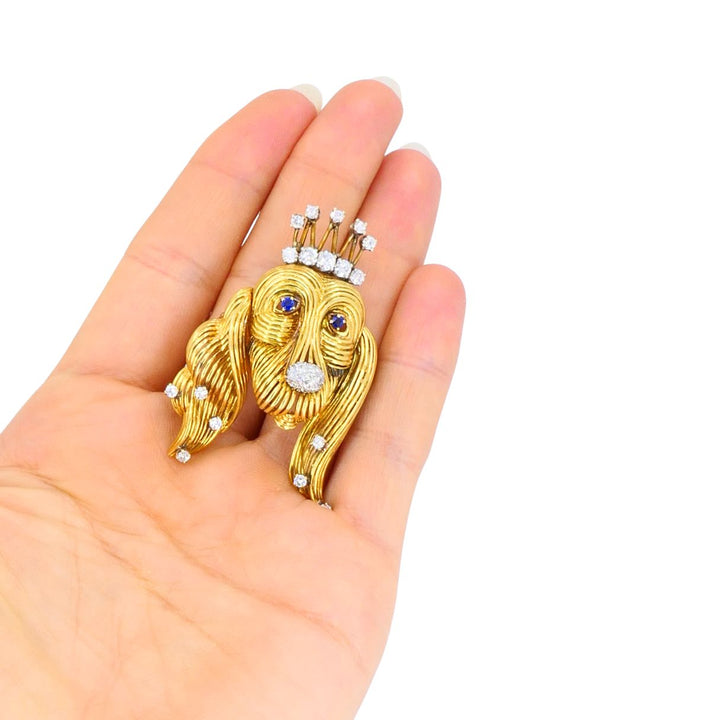 Vintage Tiffany & Co. 18k Gold Sapphire and Diamond Dog Brooch
