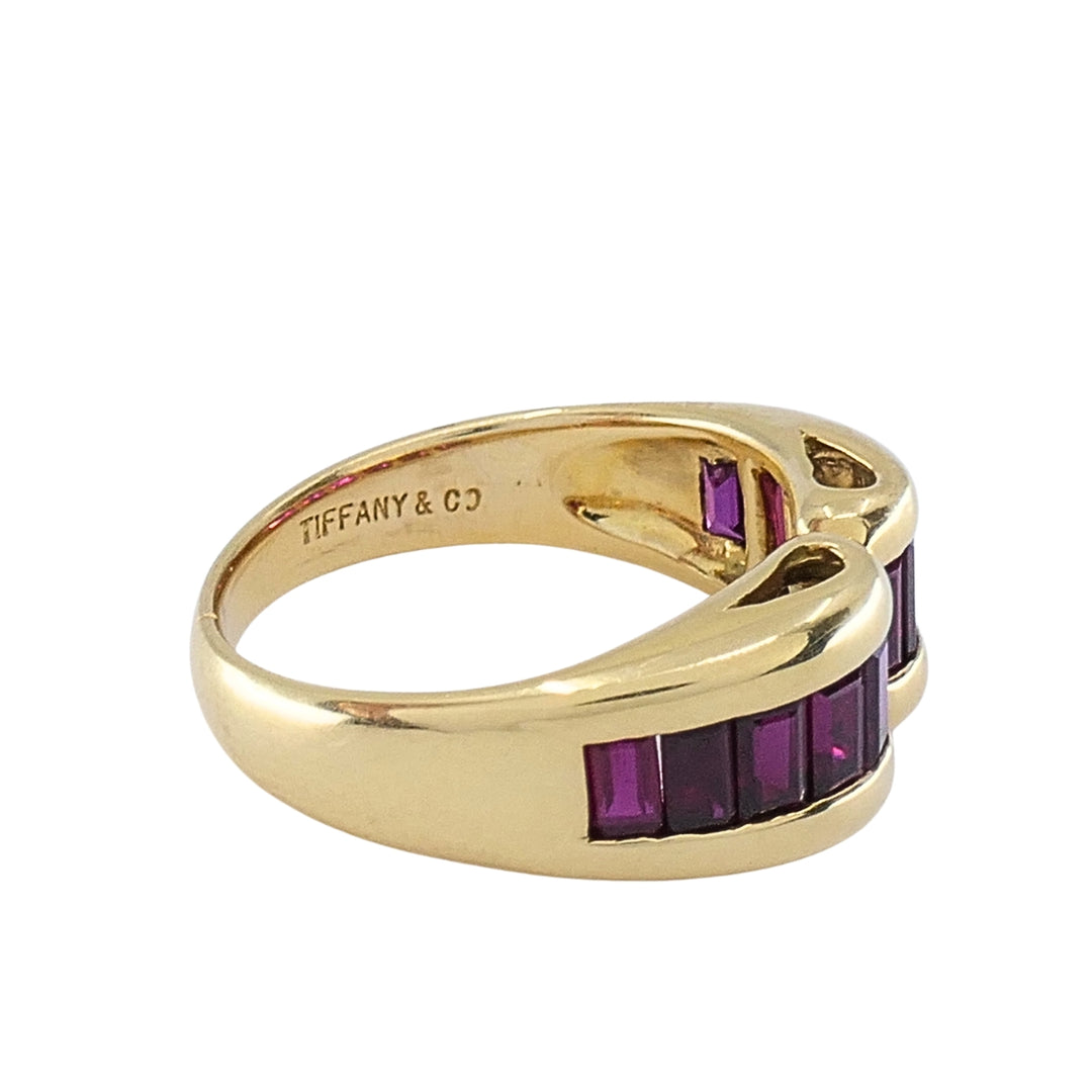 Tiffany & Co. 18k Gold Ruby Baguette Curved Band Ring, Size 5.5