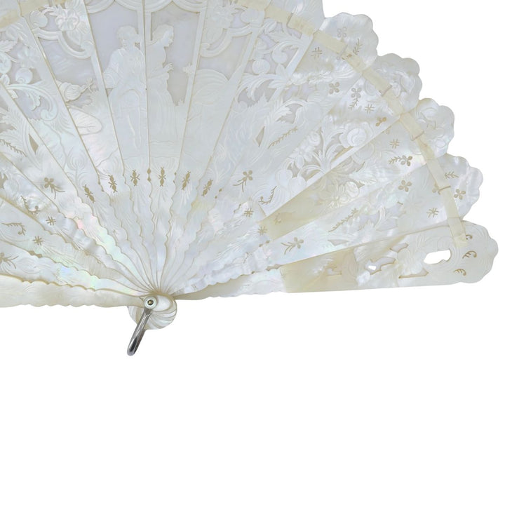 Tiffany & Co. Antique Carved Mother of Pearl Handheld Fan with Case