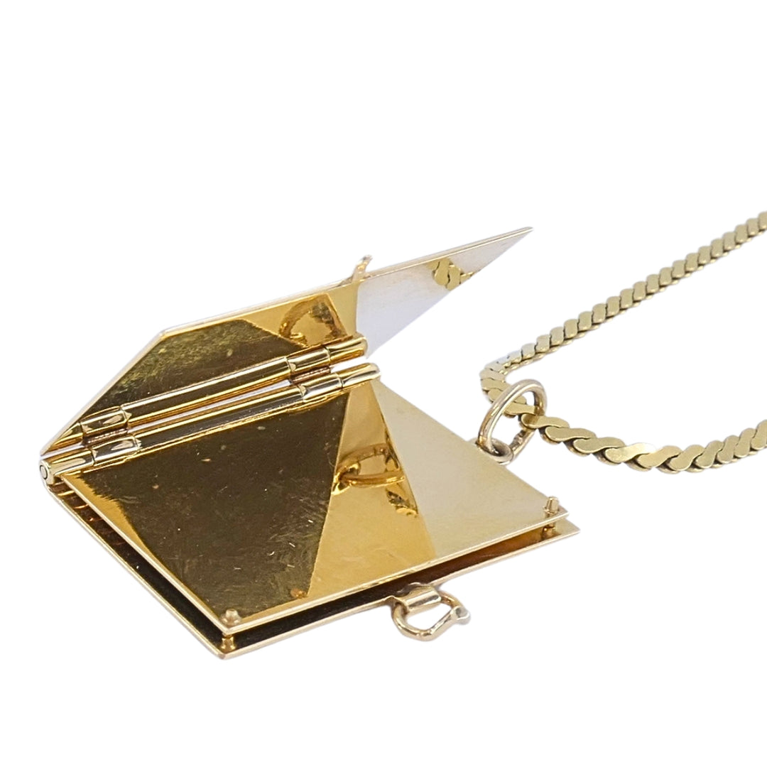 Vintage 14k Gold Book Locket Pendant 18k Gold Chain Necklace