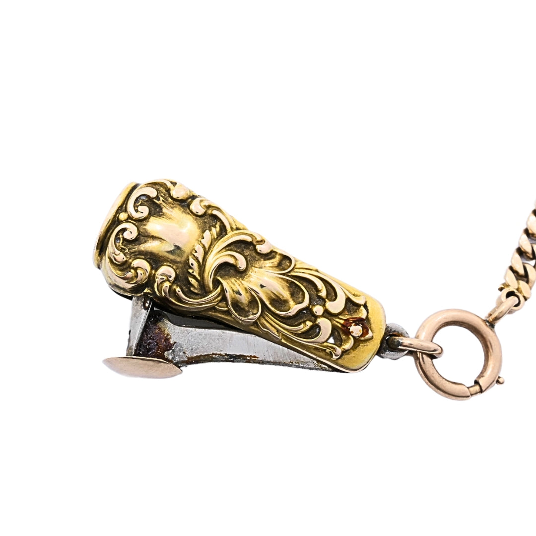 Antique 10k Gold Cigar Cutter Pendant 10k Gold Watch Chain Necklace