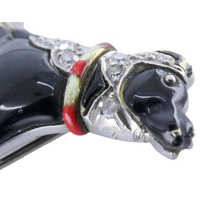Art Deco Platinum Onyx Diamond Enamel French Bulldog Brooch, Circa 1920s–1930s