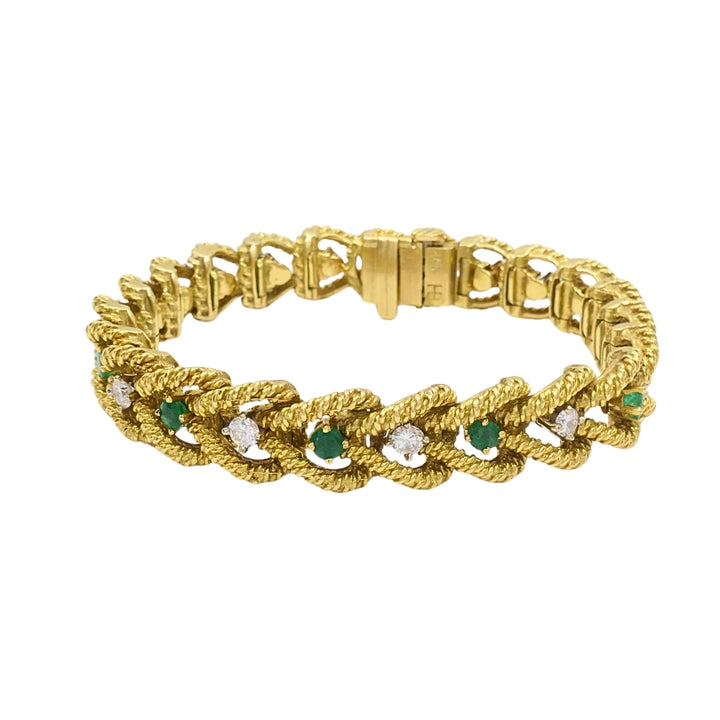 Hammerman Brothers 14k Gold Diamond Emerald Link Bracelet Vintage Estate