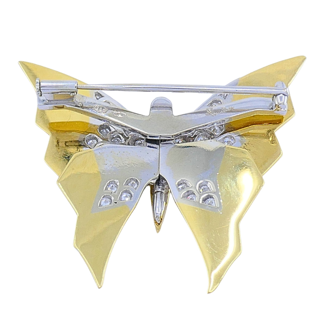 Vintage Pomellato 18k Gold Diamond Butterfly Brooch