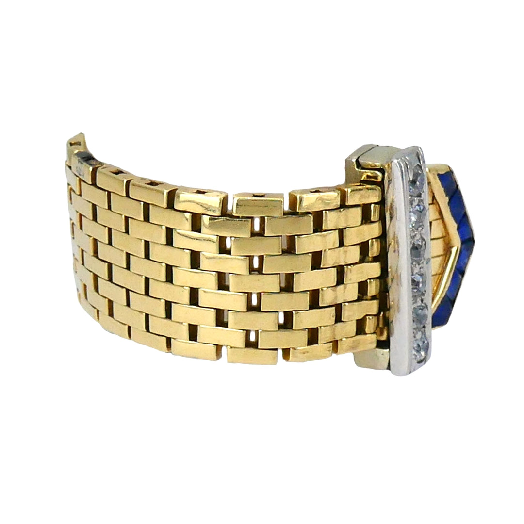 Vintage 14k Gold Platinum Diamond Sapphire Buckle Ring