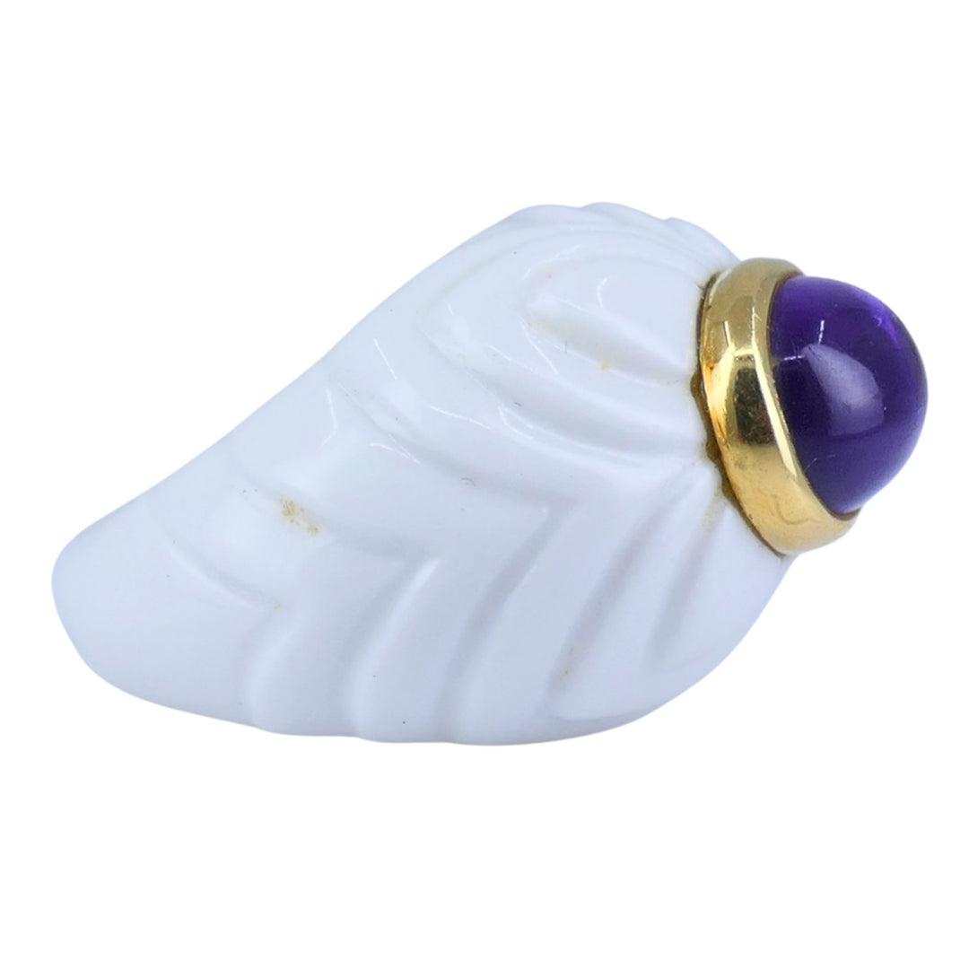 BVLGARI Bulgari Chandra Ring 18k Gold Amethyst Porcelain 1990s Ring Size 4