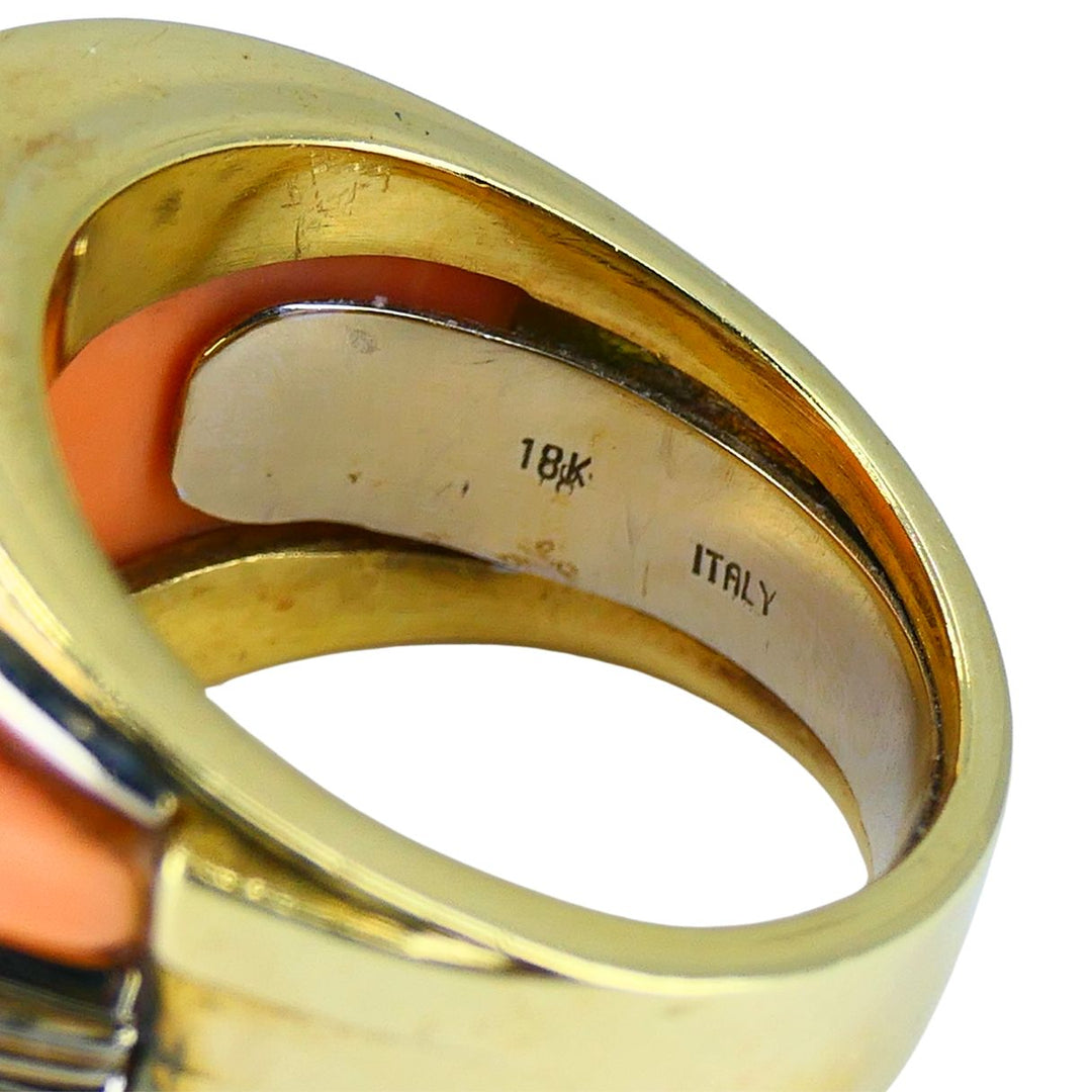 Vintage Italian 18k Gold Coral Diamond Ring