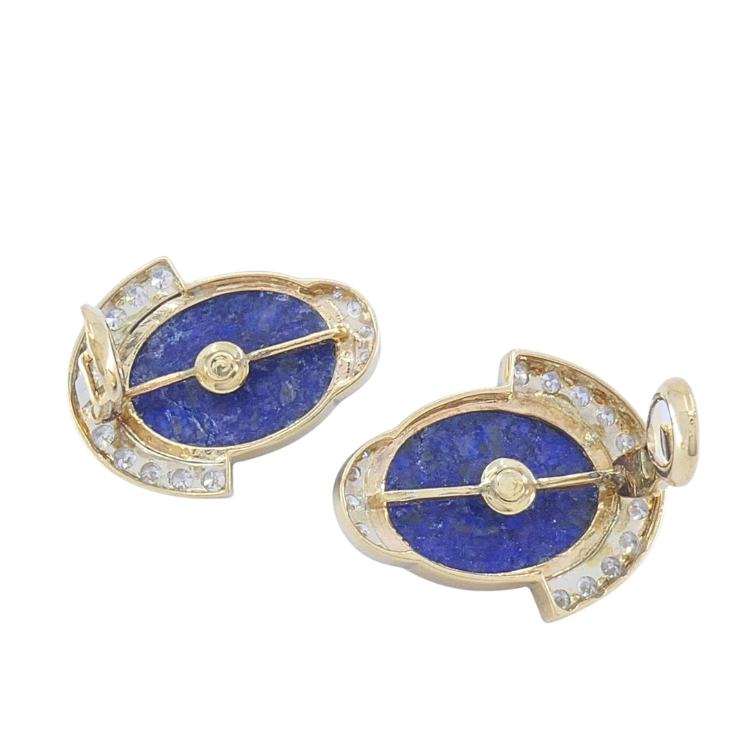 Sterlé Paris 14K Gold Lapis Lazuli Diamond Clip-On Earrings, circa 1960s - 1970s
