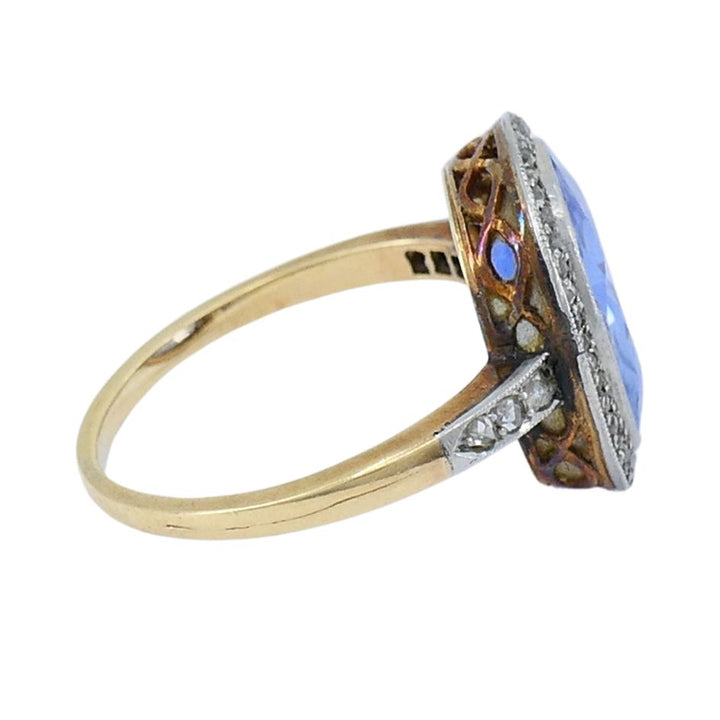 Edwardian Sapphire Diamond Platinum Gold Ring