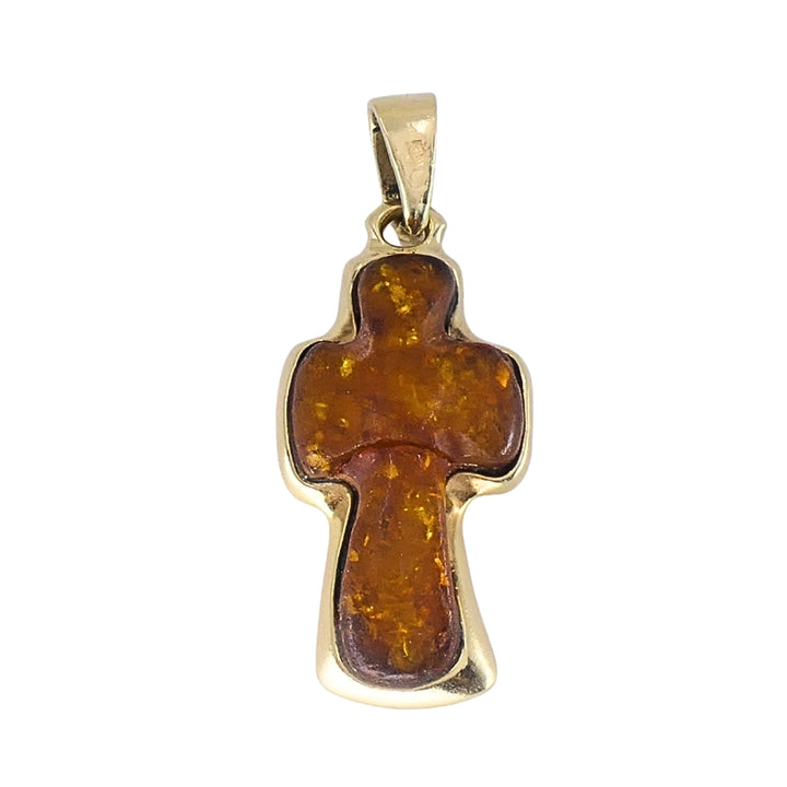 Vintage 14k Gold Baltic Amber Cross Pendant