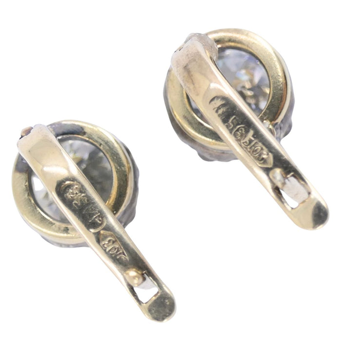 Antique Two Tone Diamond Drop Earrings 14k Gold Silver Old European Cut