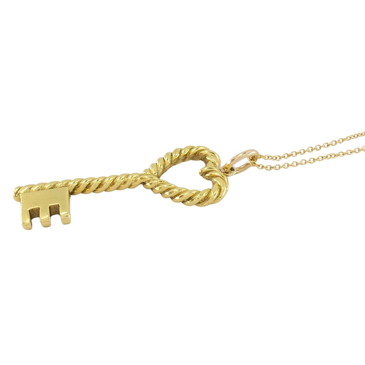 Vintage Tiffany & Co. 18k Gold Heart Key Pendant Necklace