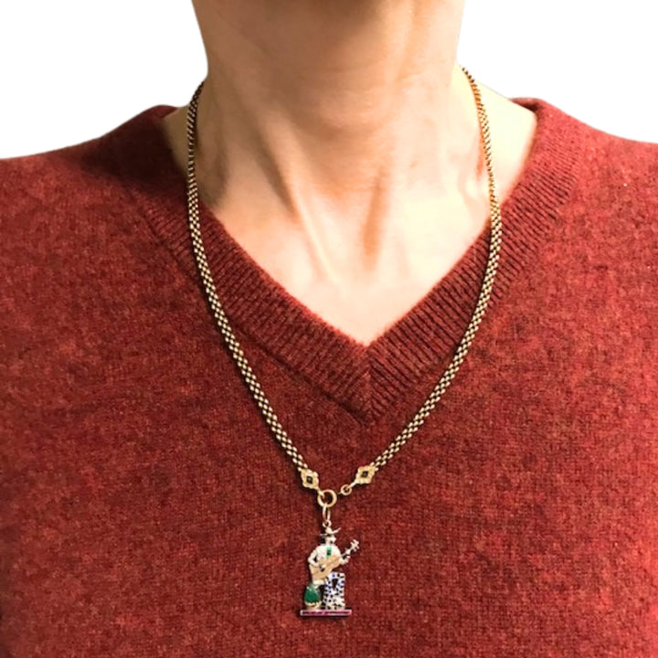 Antique 14k Gold Enamel Chain Necklace Platinum Pendant