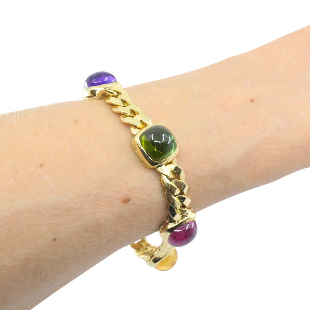 Vintage Bvlgari Bulgari Bracelet Gold Sugarloaf Gemstones