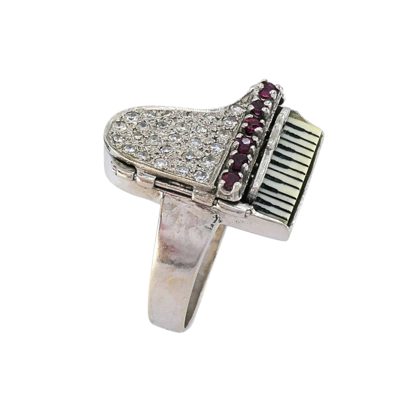Vintage 14k Gold Grand Piano Diamond Gemstone Ring