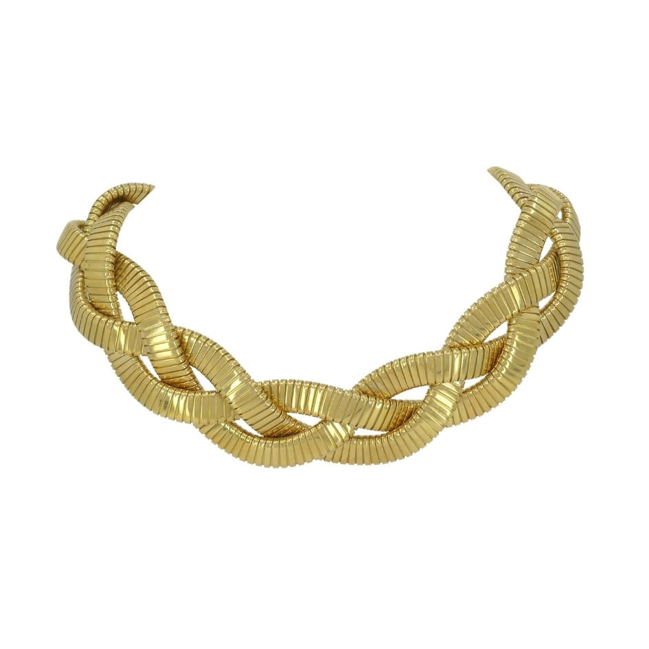 Vintage Carlo Weingrill 18k Gold Braided Tubogas Choker Necklace