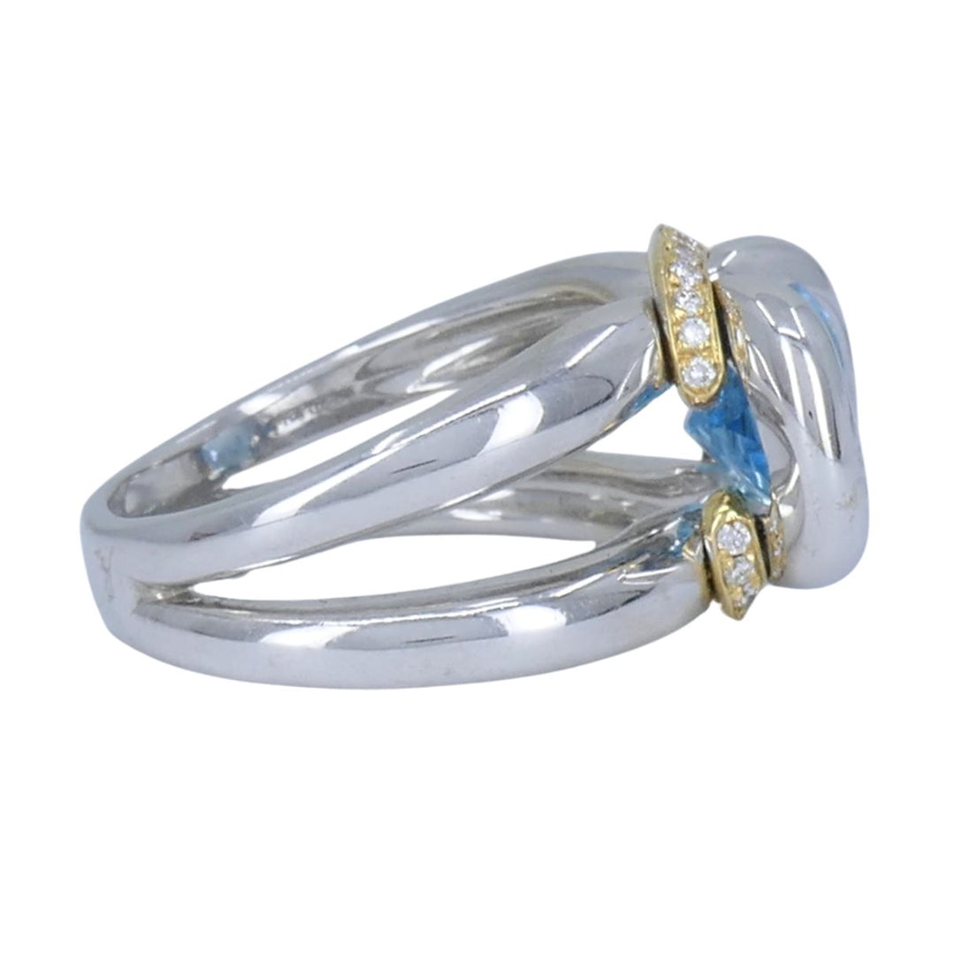 Vintage Marina B 18k White & Yellow Gold Aquamarine Diamond Ring