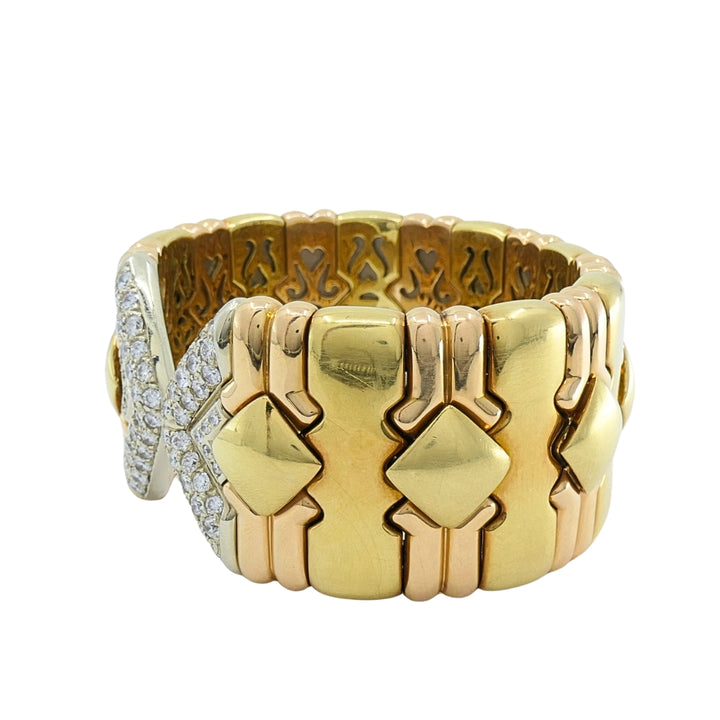 Chopard 18k Gold Multicolor Flexible Diamond Pavé Cuff Bracelet, 1970s