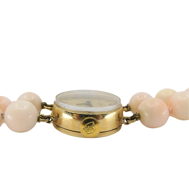 Baume & Mercier 14k Angel Skin Coral Double Strand Bracelet Watch, 1960s