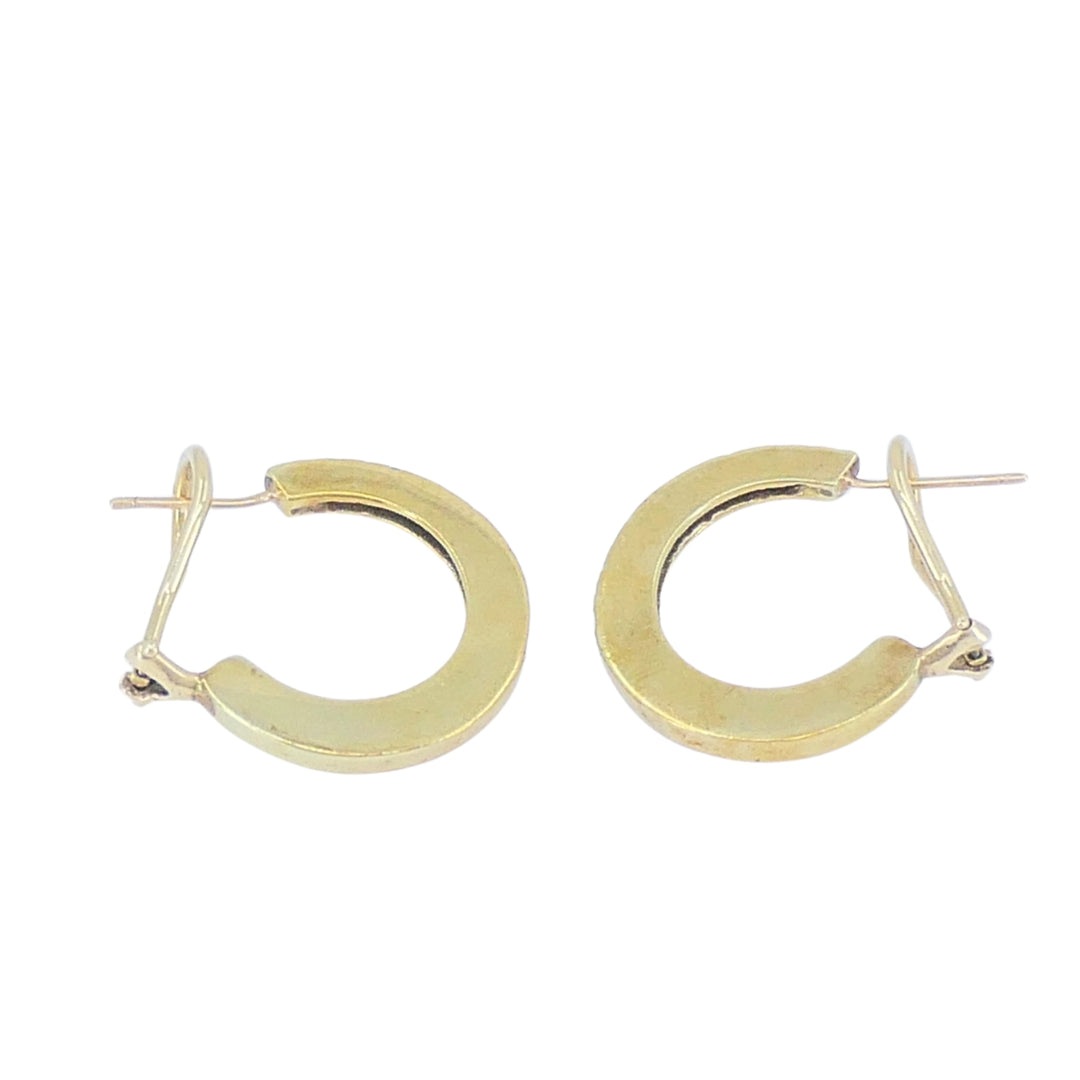 Vintage 14k  Gold Diamond Hoop Earrings with Flat Profile