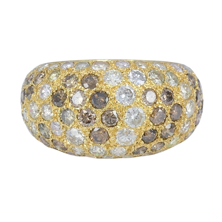 Vintage Cartier Sauvage 18k Gold White Brown Pavé Diamond Dome Ring