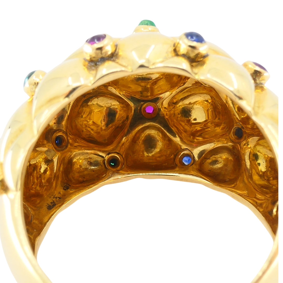Vintage Chaumet 18k Gold Dome Cocktail Ring with Gemstones Original Box