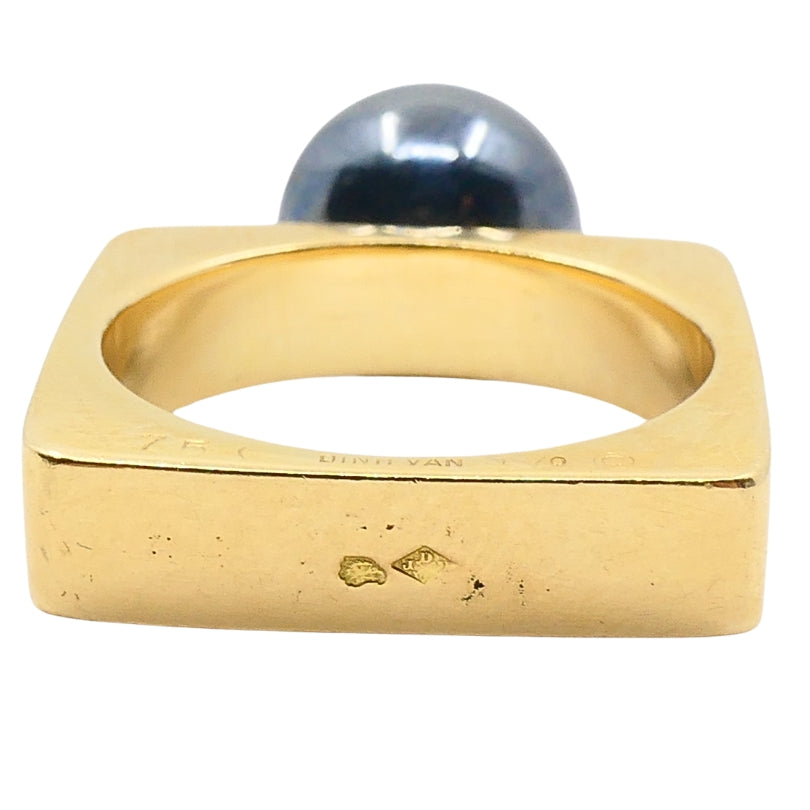 Dinh Van Vintage Modernist 18k Gold Square Hematite Ring