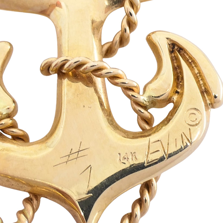14k Gold Anchor Pendant 14k Wire Choker Necklace