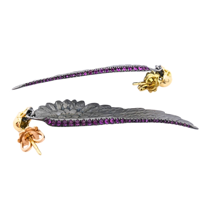 Theodoros 18k Gold & Sterling Silver Ruby Wing Skull Earrings
