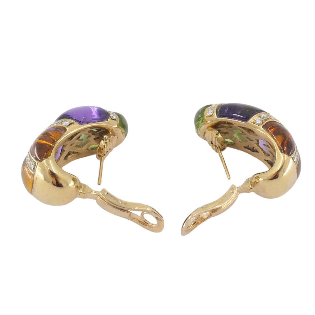 Bvlgari Vintage Bulgari Huggie Earrings Gold Diamond Gemstones