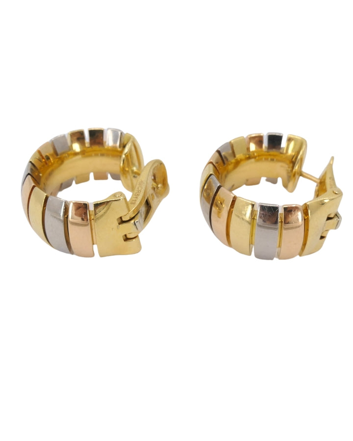 Cartier Hoop Earrings Tubogas Design 18k Tri-Color Gold