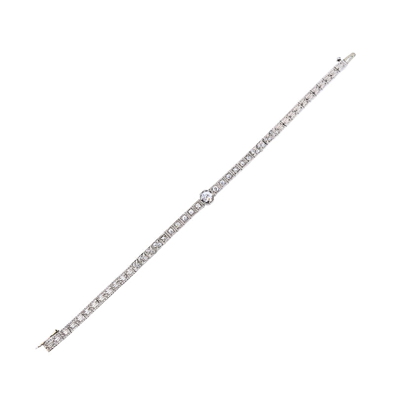 Vintage 14k White Gold Diamond Bracelet Estate Jewelry